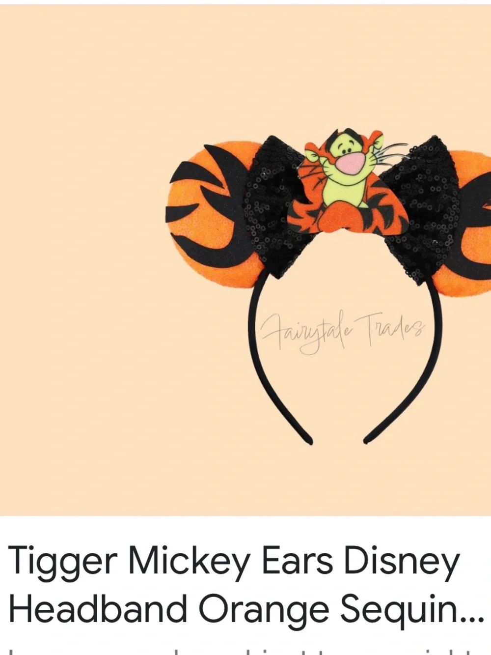 #2651*”7x9”Orange Tigger-inspired Sequin Mouse Ears Headband Halloween Theme